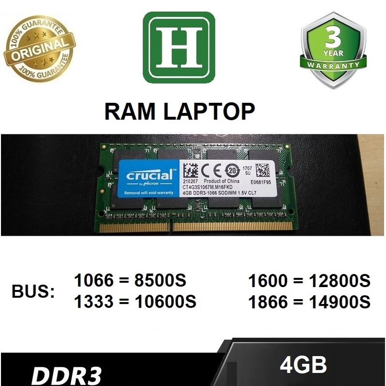 Ram Laptop DDR3 4gb bus 1066 - 8500s, chính hãng bảo hành 3 năm