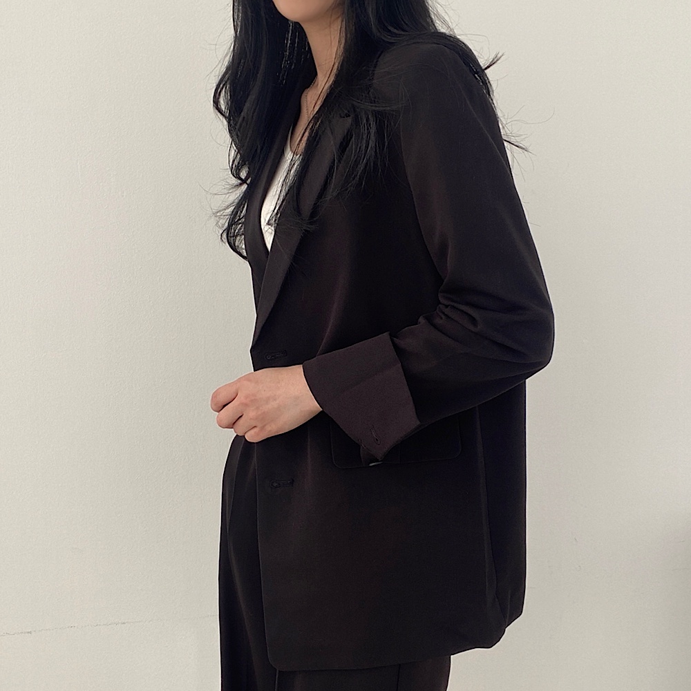 B67|Set bộ nữ áo blazer dài tay cổ điển trơn rộng, quần lưng cao dáng vest công sở thanh lịch đen, be, nâu GD Official