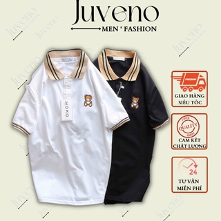 Áo Polo mặc đôi nam nữ, áo phông cổ bẻ thêu họa tiết Gấu, chất thun cotton co giãn 4 chiều