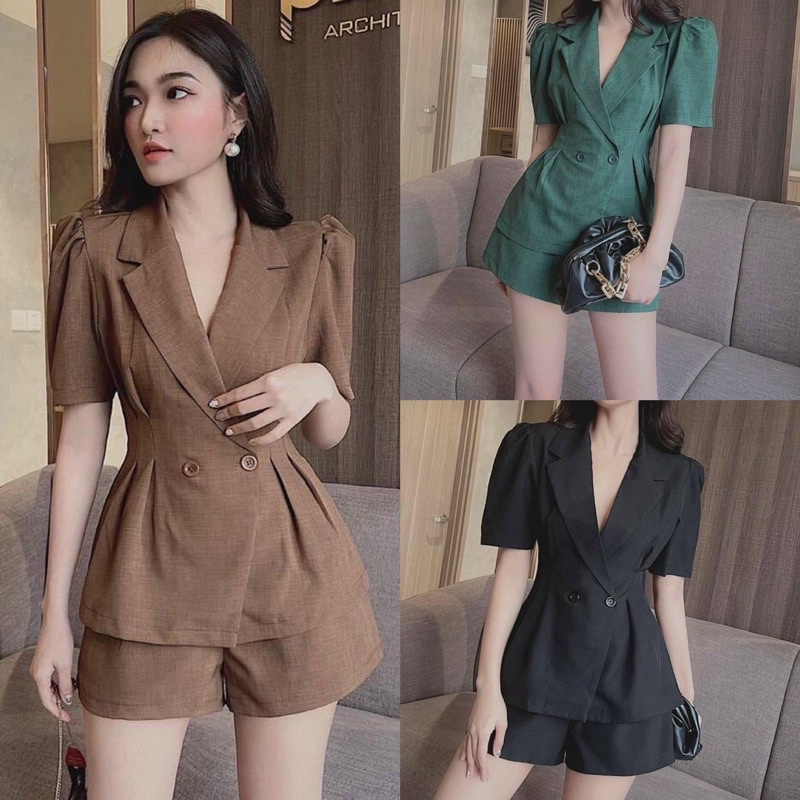SET ÁO VEST NÚT EO KÈM SHORT