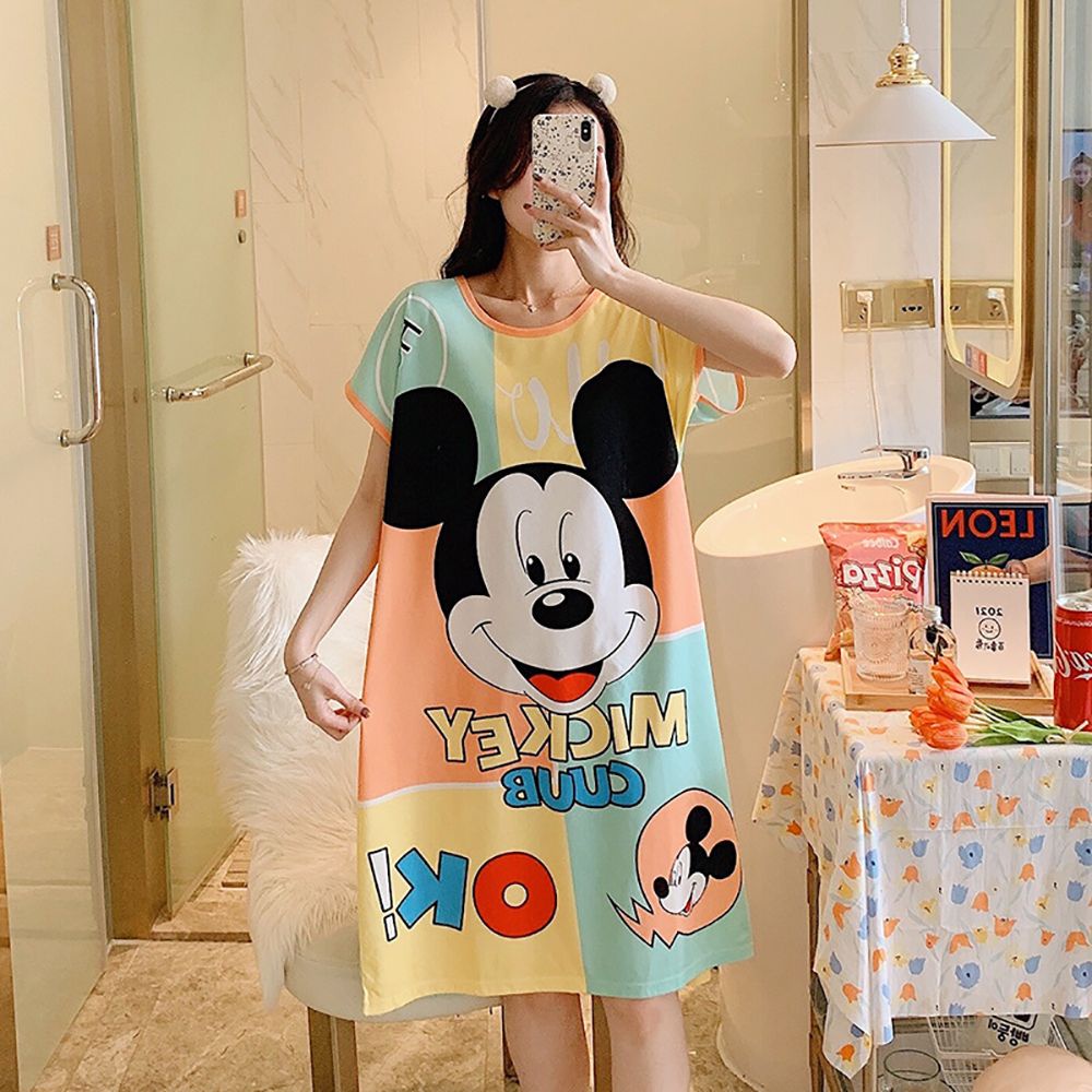 Đầm Ngủ Tay Ngắn Dáng Rộng In Họa Tiết Hoạt Hình Dễ Thương Thời Trang Mùa Hè Cho Nữ | BigBuy360 - bigbuy360.vn