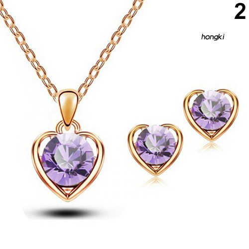 Set Vòng cổ Và Đôi Khuyên Tai Hình Trái Tim Đính Đá Pha Lê Thời Trang Dành Cho Nữ