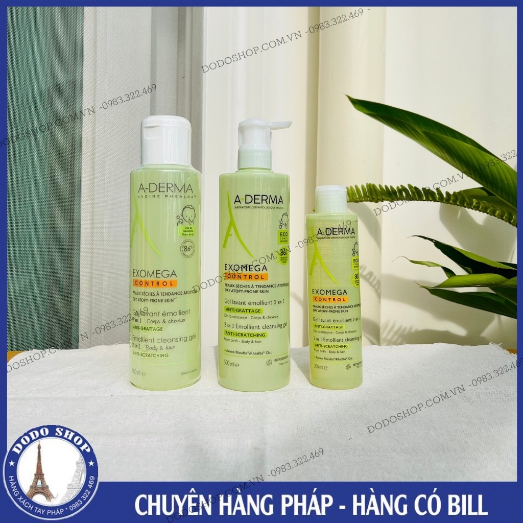 Sữa tắm A-derma exomega control 2in1, Aderma exomega tắm gội gội 2in1 dành cho da khô, da cơ địa, da nhạy cảm.