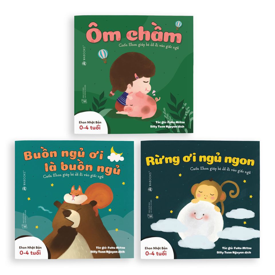 Sách - Ehon gồm 4 cuốn “Ôm chầm”; “Rừng ơi ngủ ngon”; “Buồn ngủ ơi là buồn ngủ”. Hà mã ham ngủ