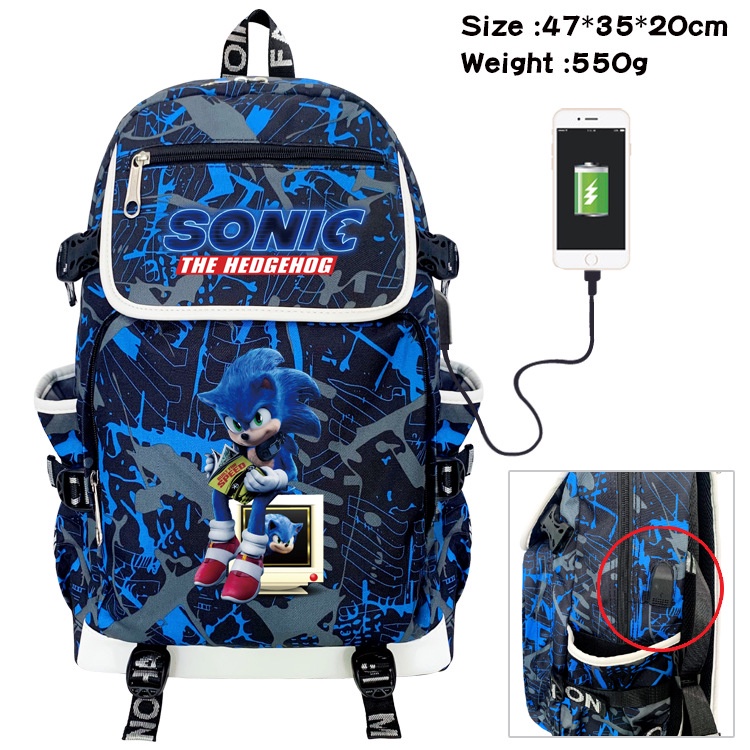 Sonic Ba Lô Học Sinh Học Túi Hoạt Hình Anime Ba Lô usb Sạc Ba Lô Bé Trai