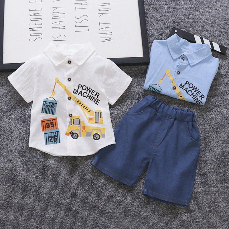Set áo thun ngắn tay cổ tròn + Quần short đáng yêu cho bé trai