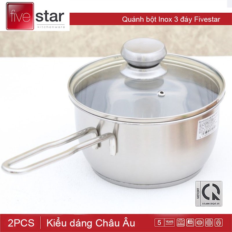 Nồi quánh Inox 3 đáy nắp kính Fivestar 18cm FTS18/ 20cm FTS20/ 24cm FTS24