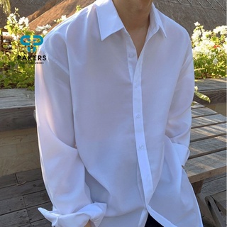 Áo sơ mi nam nữ dài tay form rộng pakers unisex áo sơ mi vải lụa 2 màu trắng đen unisex sm01