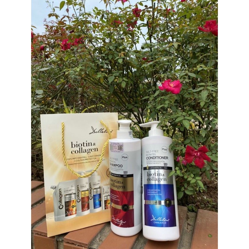 Cặp Dầu Gội Xả BIOTIN COLLAGEN PLUS 850MLx2 Mềm Mượt Tóc- Hàng Chính Hãng Pink Cosmetic