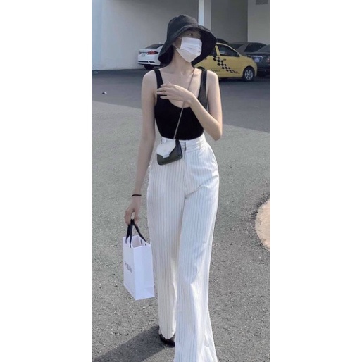 Quần sọc kẻ ống đứng nữ đính khuy uy quyền mặc tôn dáng người mẫu Q520 Nội Y Xanh hàng đẹp trendy - nội y xanh