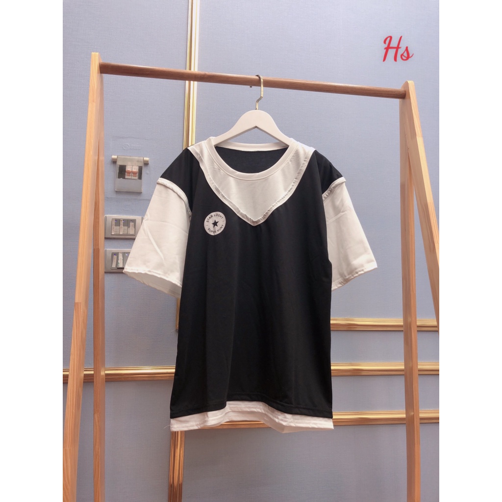Áo Thun 2 cổ ngôi sao star form suông rộng phong cách học sin hottrend Unisex  Có Ảnh Thật Và Video M.Store