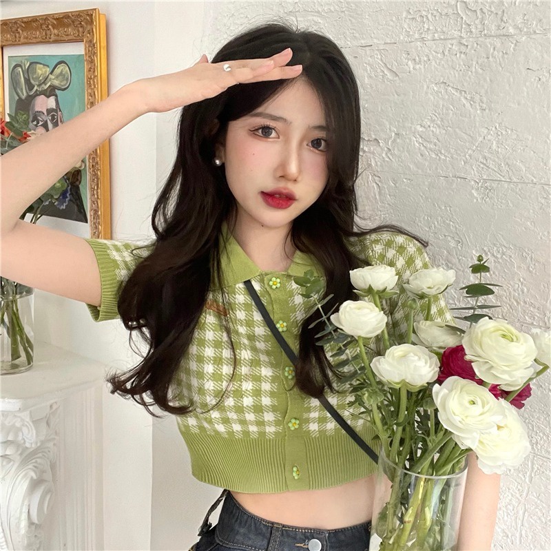 【ZHELIHANGFEI】 Áo Khoác Cardigan Dệt Kim Dáng Ngắn Phối Nút
