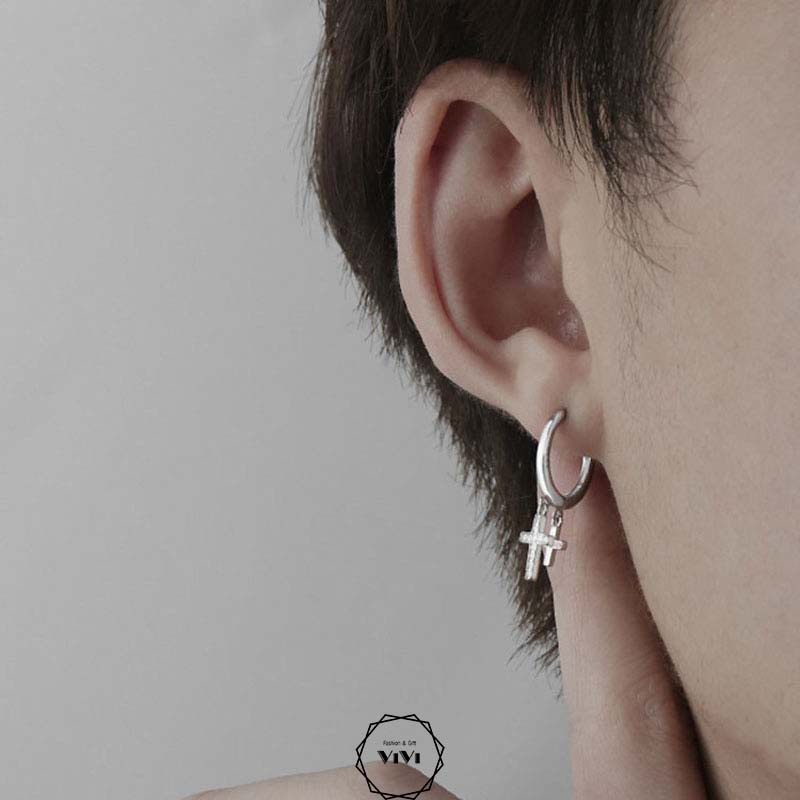 Bông tai bạc nam Thánh Giá Crucifix – khuyên tai bạc ViVi_Gift