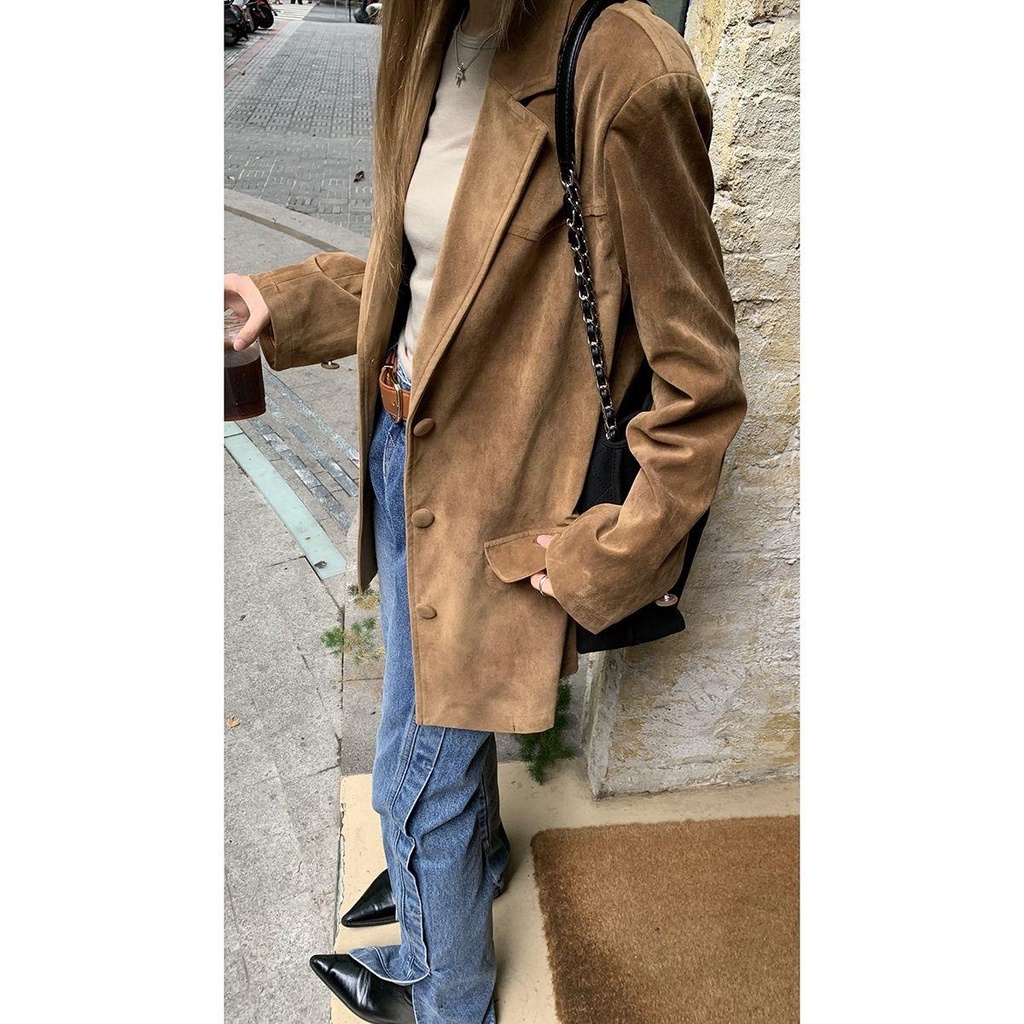 Áo Khoác Vest Tay Dài Dáng Rộng Màu Cà Phê Thời Trang Mùa Thu 2022 Mới