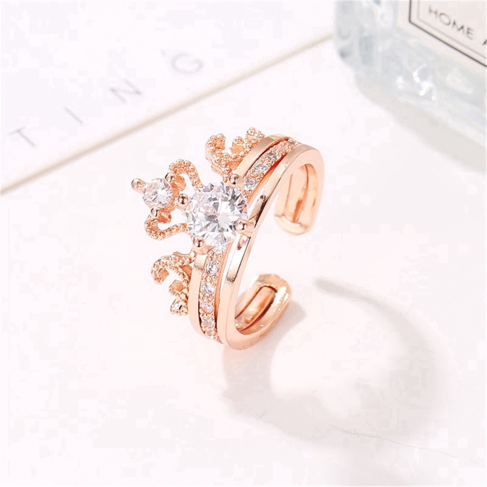 [Mã FAMAYFA giảm 10K đơn 50K] Nhẫn 2 trong 1 zircon mạ vàng / bạc kiểu mở có thể điều chỉnh