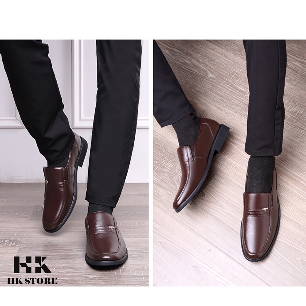 Giày nam trung tuổi cao cấp 💖 HK.STORE 💖 da bò thật 100% kết hợp đế kếp dành cho người trung tuổi cực lịch sự, êm chân