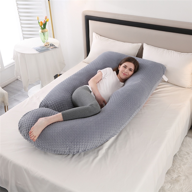 Gối ôm bà bầu chữ U vải nhung 3d có hạt matxa cao cấp - Tutimommy