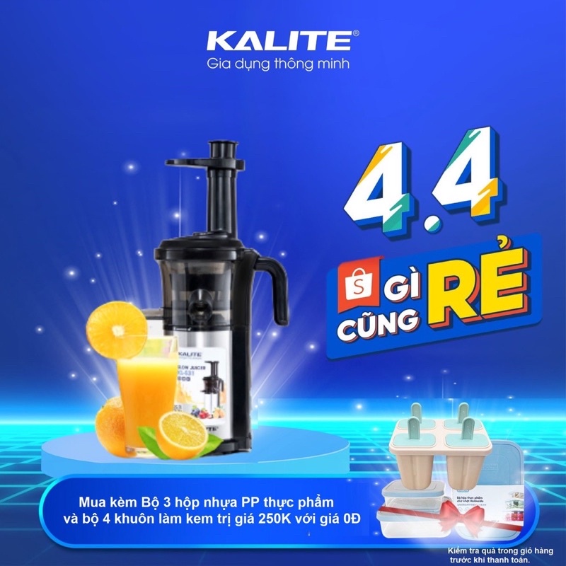 Máy ép chậm kalite 531 công suất 200w công nghệ Úc bảo hành 12 tháng tặng 3 hộp đựng thực phẩm 4 khuôn làm kem Inochi