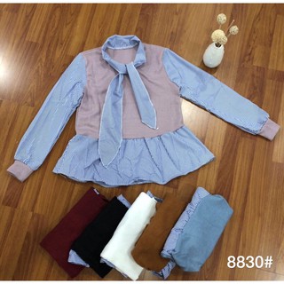 G05. 8830. áo pha sọc cổ nơ
