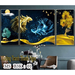 Bộ 3 tấm tranh 5D tráng gương ⚡CAO CẤP⚡ tranh treo tường trang trí phòng khách hoặc làm quà tặng vô cùng sang trọng