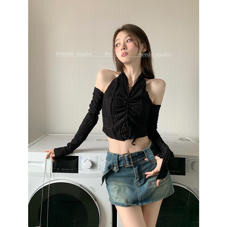 Áo Lửng Hai Dây Cổ Chữ V Dáng Ôm Thời Trang Hàn Quốc Gợi Cảm Cho Nữ