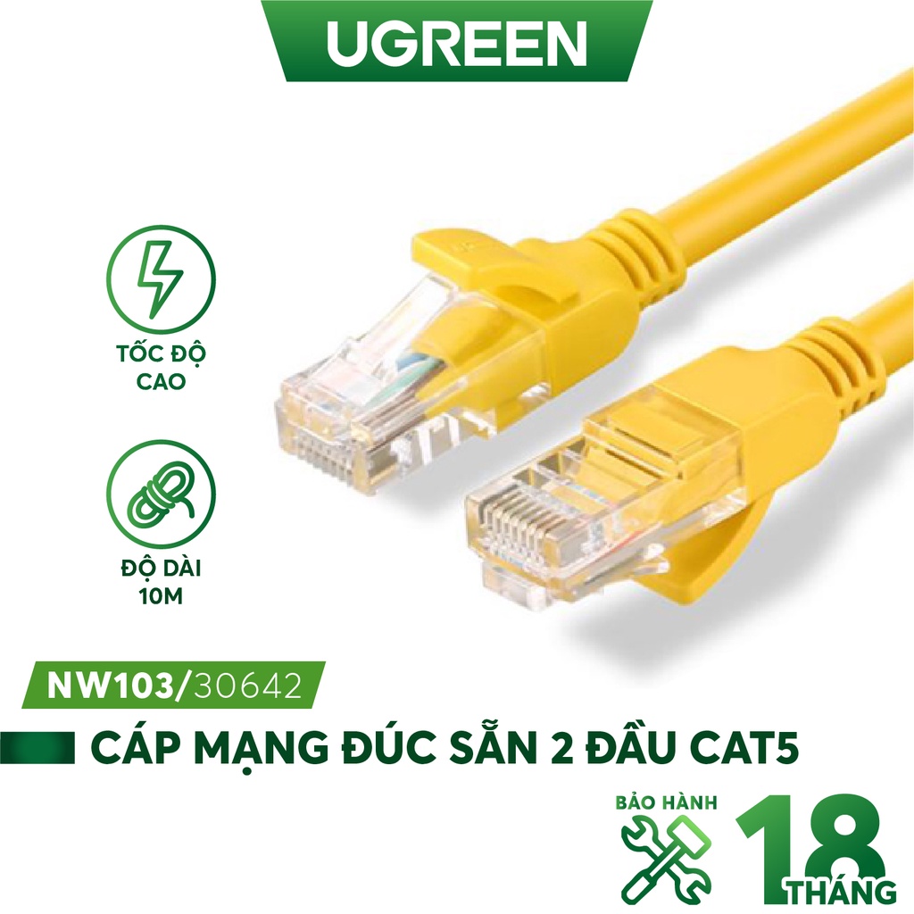Cáp mạng đúc sẵn 2 đầu Cat 5 Ugreen NW103- Hàng phân phối chính hãng - Bảo hành 18 tháng