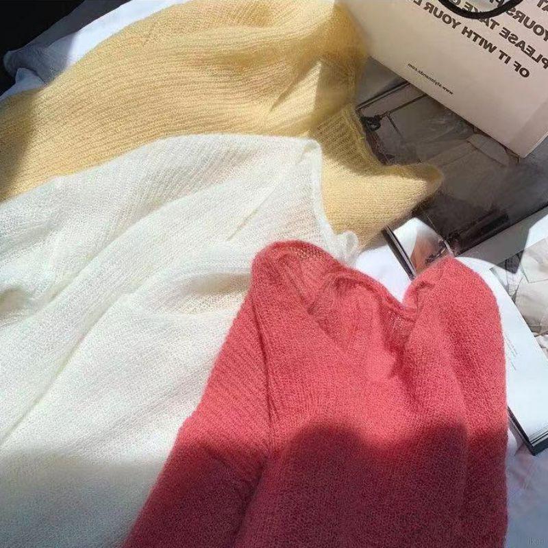 Áo sweater dệt kim cổ chữ V dáng rộng tay dài màu trơn ngọt ngào thời trang dành cho nữ