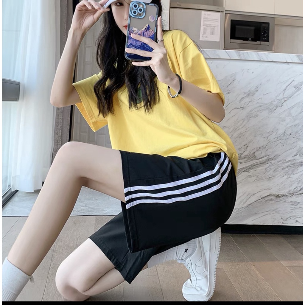 Quần đùi cộc 3 sọc cạp chun unisex - Short lửng dáng suông form rộng, thiết kế đơn giản, cá tính, bắt mắt