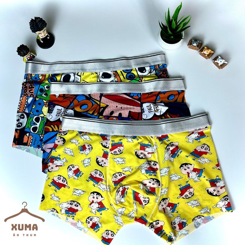 [ Ảnh tự chụp ] Combo 3 quần sịp quần lót nam hoạt hình thun lạnh siêu nhẹ co giãn khử mùi hiệu quả xuma