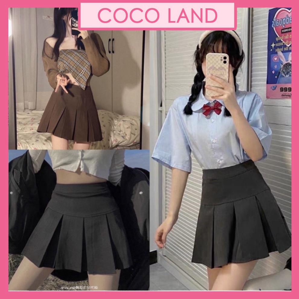 Chân váy xếp ly ngắn bản to phong cách Hàn Quốc nhiều màu_CV003 ulzzang nữ tính, mầu đen, trắng, be, nâu tây, cocoland
