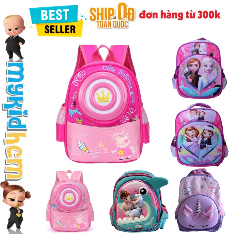 50 MẪU Balo 3D MẪU GIÁO dập nổi hình công chúa ELSA SOFIA chú ngựa UNICORN HEO PEPPA cho bé gái mẫu giáo mầm non