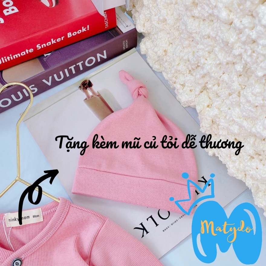 Quần áo thun gân mềm mại đồ bộ áo quần dài tay cho bé trai bé gái nằm điều hòa tặng kèm mũ củ tỏi SMILE