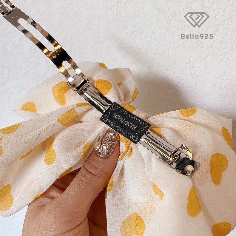 Kẹp tóc Bella 925 nơ kẹp tóc 3 tầng vải voan trái tim phong cách Hàn quốc