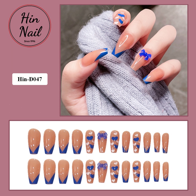 móng giả đính đá Hin Nail nhọn dài móng tay giả đính đá kèm keo cao cấp