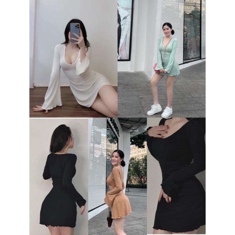 Rẻ vô địch  Đầm xòe cổ tim, tay dài hơi loe, thiết kế đơn giản nhưng cực kì sang trọng -Mã 113 | BigBuy360 - bigbuy360.vn