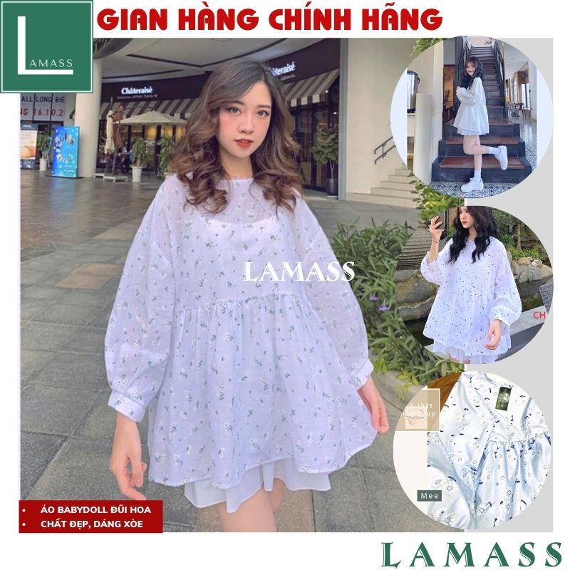 Áo babydoll hoa nhí nữ hàn quốc, Sơ Mi Tay Bồng Hoa Dáng Rộng Vintage Bánh Bèo Hottrend, áo kiểu nữ xòe hoa lá - LAMASS