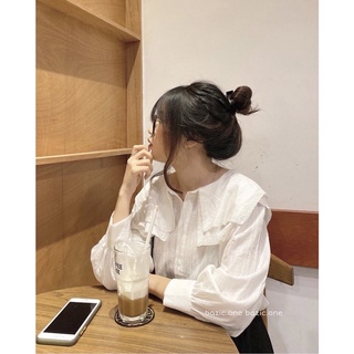 Áo sơ mi dáng babydoll cổ ren bèo 2 lớp