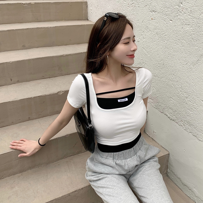 Áo croptop XIAOZHAINV tay ngắn thời trang Hàn Quốc cho nữ với 3 màu tùy chọn