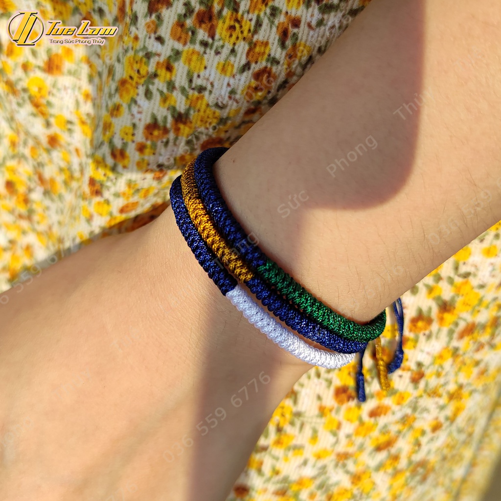 Vòng tay chỉ may mắn Set 3 vòng bện kiểu tibets tây tạng màu vàng xanh trắng -Tuệ Lâm
