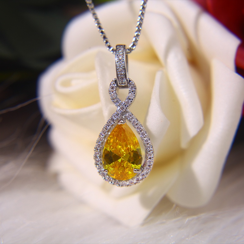 Dây Chuyền Bạc Mặt Hình Giọt Nước Kim Cương Tinh Tế Sang Trọng