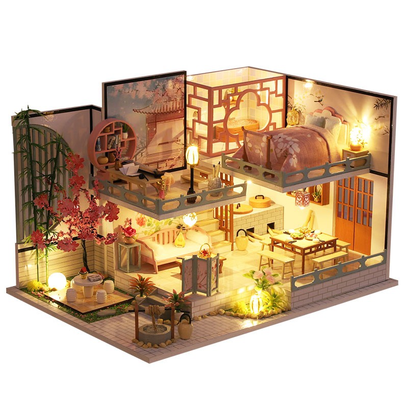 Kèm Mica và keo dán gỗ – Mô hình nhà gỗ búp bê Dollhouse DIY – M032A Blossom Loft