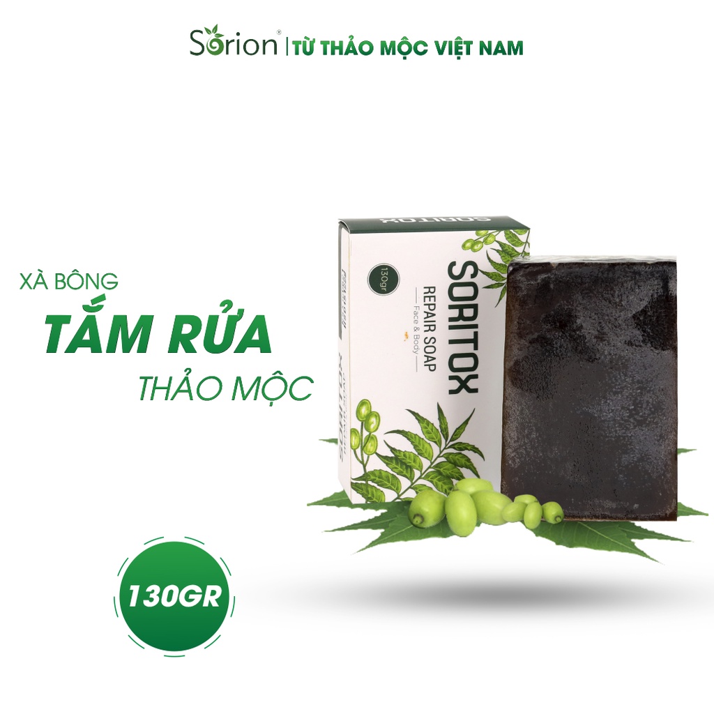 Soritox Soap 130GR - Xà bông thảo mộc chăm sóc da, mờ thâm, sạch mụn, sáng da, làm đẹp da với tinh chất lá Neem Ấn Độ