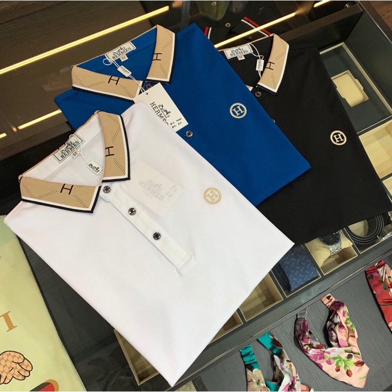 Áo polo nam màu trơn ngắn tay thương hiệu thời trang cao cấp Hermes HM