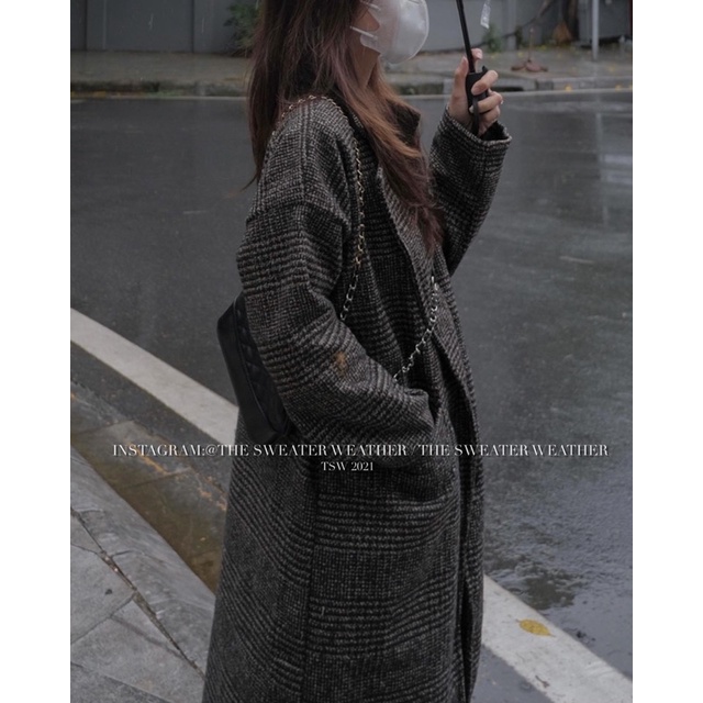 (Ảnh thật) Áo khoác dạ kẻ dáng dài có lớp lót, dày dặn the.sweaterweather TSW | BigBuy360 - bigbuy360.vn