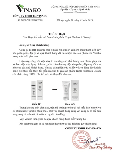 Kem chống nắng Triple Sun Block GSC