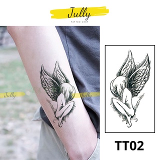 Hình xăm dán thiên thần buồn JULLY Tattoo chất, xăm tạm thời 15 ngày, chống nước, an toàn bền đẹp, mini 10,5x6cm
