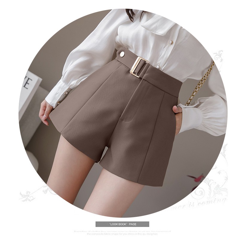 Quần short nữ HANA khuyên chữ D cạp cao shorts vải cao cấp phong cách Hàn Quốc - QS006