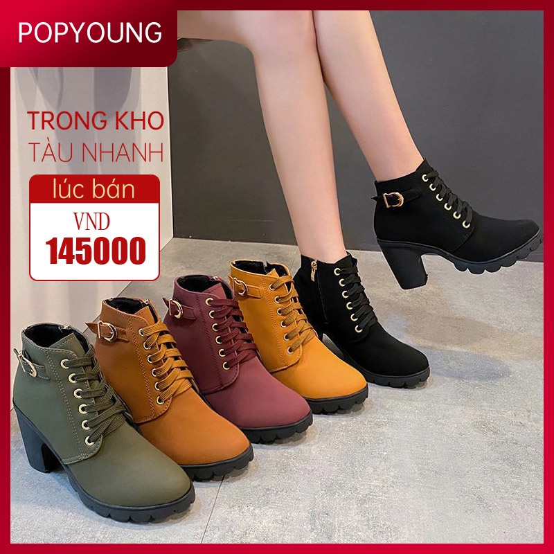 (24 giờ tàu) Giày boot Martin Cao Gót Thiết Kế Mới Thời Trang Mùa Thu Đông Dành Cho Nữ