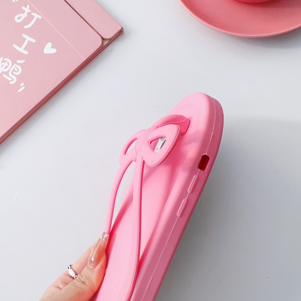 Ốp Điện Thoại Silicon Mềm Chống Sốc Hình Dép Đính Nơ Dễ Thương Cho IPhone 6 6S 7 8 Plus SE 2020 X XR XS Max 11 12 13 14 Pro Max