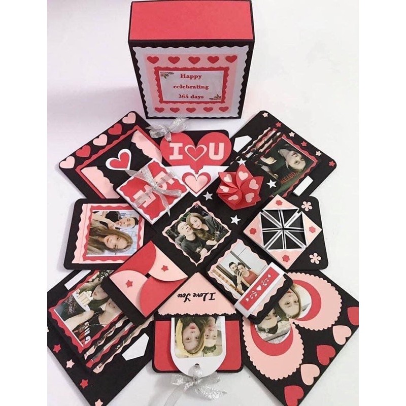 Hộp love box tình yêu giấy trơn 15cm ( Tặng in 30 ảnh)